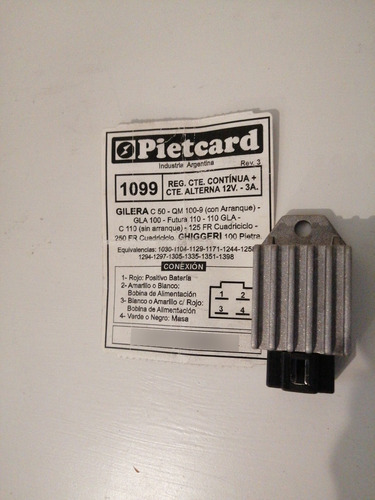 Regulador De Voltaje 4 Pin Gilera Futura 110 Pietcard. 