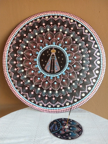 Imagem 1 de 5 de Quadro Mandala E Incensário Pontilhismo Nossa Senhora Aparec