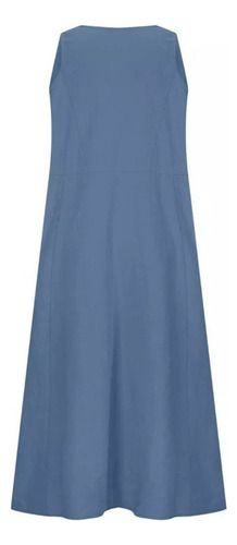 Vestido Casual De Mujer Color Liso Sin Mangas Algodón Lino