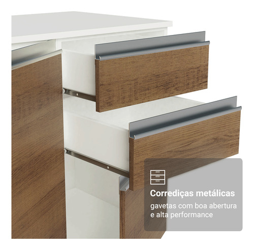 Armário De Cozinha Completa 100% Mdf 310 Cm Smart 01 Xa Brc Cor Branco/rustic/crema