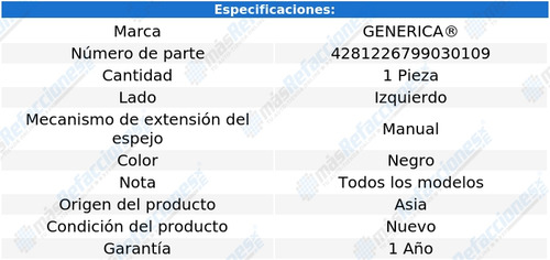 (1) Espejo Izquierdo Man Generica Tsuru Del 1992 Al 2016