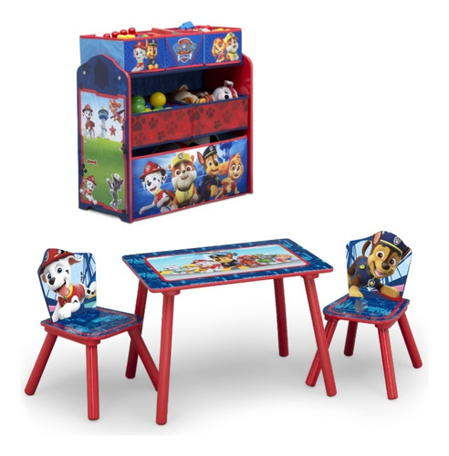 Set Infantil Mesa Con Sillas Y Juguetero Paw Patrol