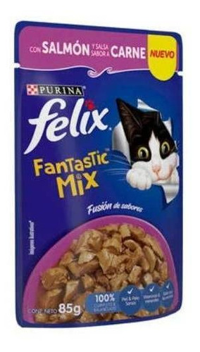 Imagen 1 de 4 de Alimento Felix Fantastic Mix para gato adulto sabor salmón y carne en sobre de 85g