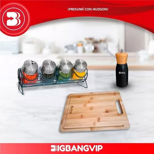 Set 6 Pz Especiero Vidrio Molinillo Madera Negro Tabla Picar