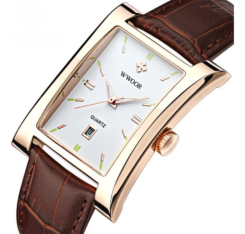 Reloj Cuadrado De Piel De Cuarzo Para Hombre Wwoor 8017