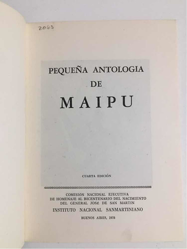 Pequeña Antología De Maipú Instituto Nacional Sanmartiniano (Usado)