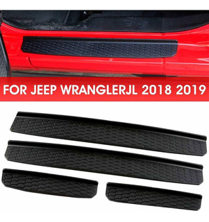 Car Door Sill Plate Protectors Carbon Fiber Door Sill Scuff Plate Pedal Protector Outside fits for Jeep Wrangler JL/JLU 18-19 
