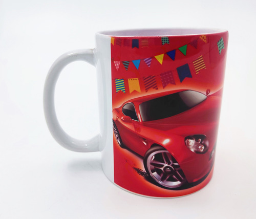 Mug Taza Pocillo Porcelana Carro Rojo Feliz Cumpleaños