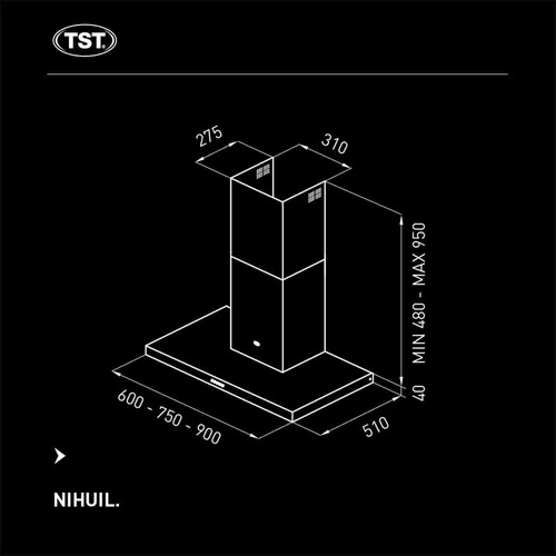 Extractor purificador de cocina TST Nihuil ac. inox. de pared 750mm x 40mm x 510mm plateado 220V