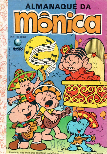 Almanaque Da Mônica N° 21 - 84 Páginas - Em Português - Editora Globo - Formato 13 X 19 - Capa Mole - 1990 - Bonellihq Cx177 E23