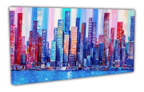 Cuadro Lienzo Canvas 70x130cm Ciudad Pintada Tipo Oleo Ny