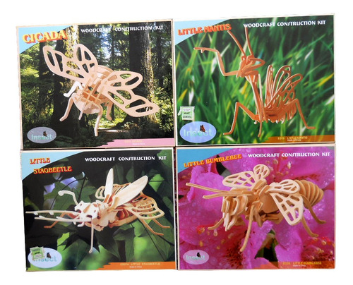 Set 8 Insectos De Madera Para Armar Esqueletos 3d + Ecobolsa