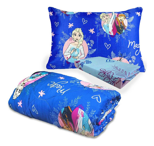 Combo Infantil Frozen Anna Elsa Jogo Cama 2 Peças + Edredom