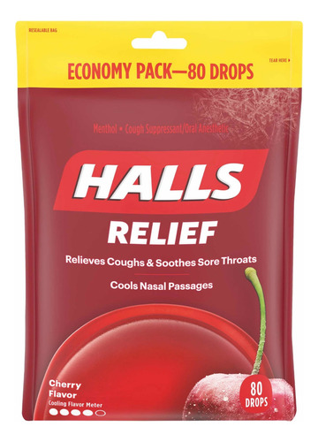 Halls Relief Cherry Flavor Sabor Cereza 80pack