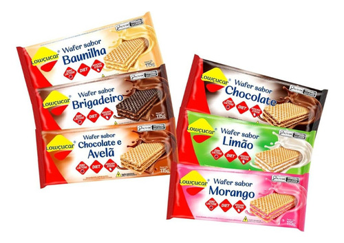 Wafer Dietético Lowçucar 115g Sabores Variados Kit Com 12