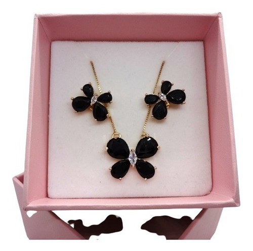 Imagem 1 de 5 de Conjunto Colar E Brincos Banhado A Ouro 18 K Pinkcat
