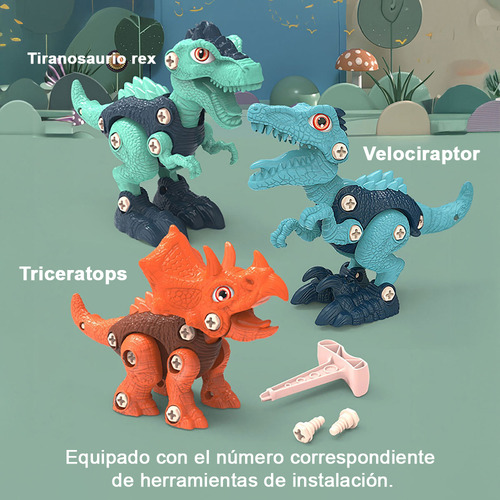 3 Modelos Juguete De Dinosaurio Niño Diy Montaje Herramienta
