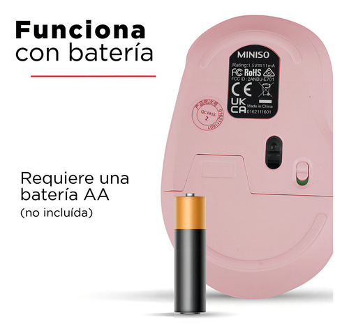 Miniso Mouse Inalámbrico Rosa 10.4x6.5x3.9 Cm