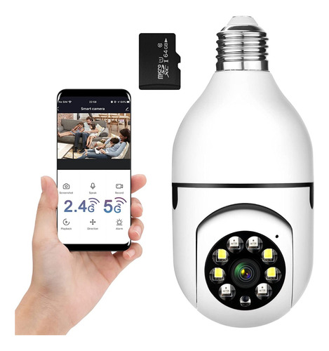 Foco Cámara Led Espía 360 De Seguridad Wifi Tiempo Real 