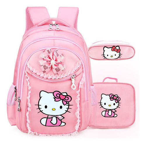 Fwefww Mochila Hello Kitty Girl+bolsa Con Correa+lonchera Ai