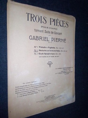 Imagen 1 de 2 de Partitura Trois Pieces Piano Gabriel Pierne