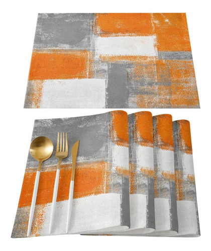 6 Mantel Individual Para Mesa Comedor Color Naranja