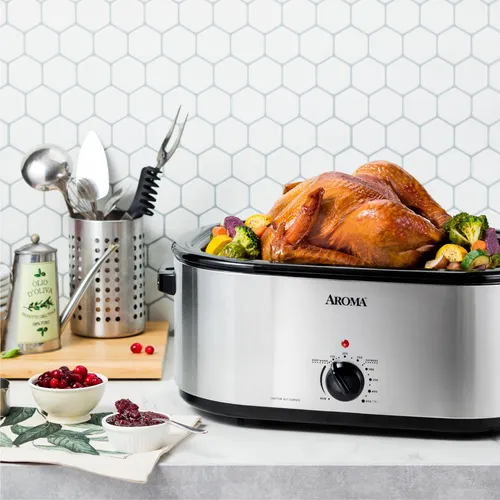 Horno Asador De 22 Cuartos Con Tapa De Acero Inoxidable