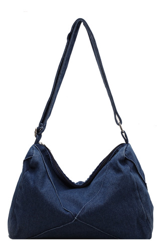 Bolso Hobo Elegante Para Mujer, Mezclilla De Color Liso, De