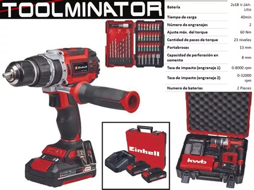 Einhell Power X-Change 18V Taladro atornillador percutor de batería TP-CD  18/60 Li- i BL (18 V, 2 baterías, 2 Ah, 60 Nm)