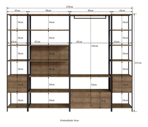 Conjunto Estantes/ Closet Estilo Industrial - Artesano Cor Marrom