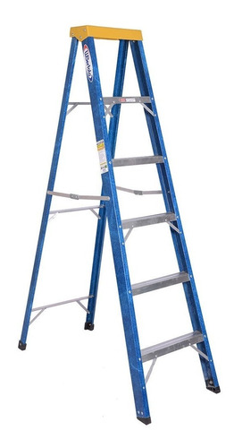 Escada Pintor Fibra Azul 5 Degraus + Patamar
