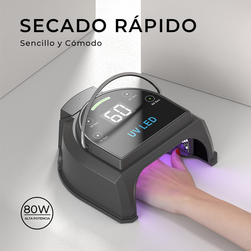 Lámpara De Uñas Led Uv Inalámbrica Profesional De 80 W, Gelp