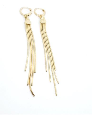 Aretes De Oro Laminado Largos De 7 Cm Dorado Estuche A1