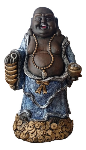 Buda De La Abundancia, Alegría, Protección, Prosperidad 37cm Azul Metalizado