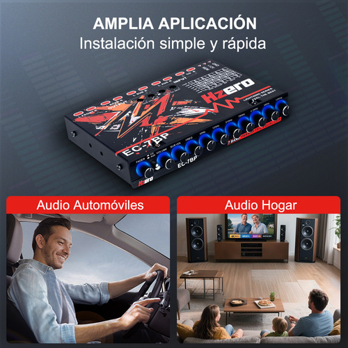 Hzero Lightning Series Ec-7bp Ecualizador Para Auto 7 Bandas Con Led 6 Salidas Rca Y 4 Entradas Rca Aux/cd Incluye Accesorios De Instalación color negro