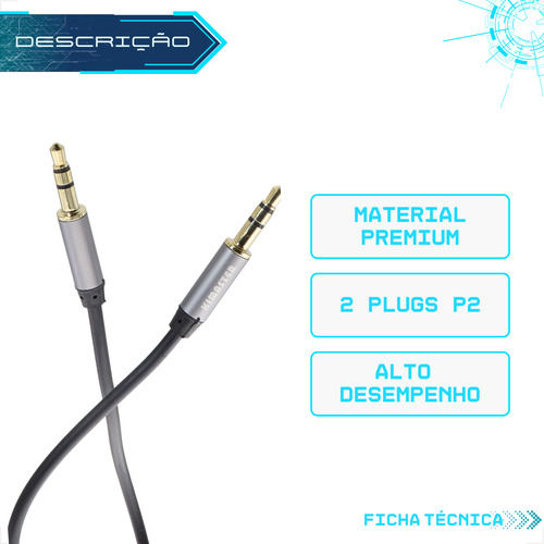 Cabo Auxiliar Áudio P2 Estéreo 1.5m Universal Som Kimaster