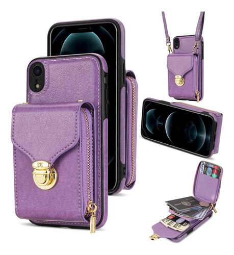 Compatible Con iPhone XR 6.1 - Funda Tipo Cartera Con Correa