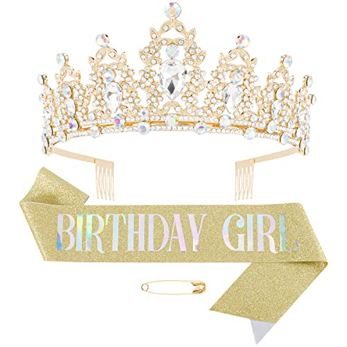 Set De Cinturón Dorado Y Corona De Cristal Para Niña Cumplea