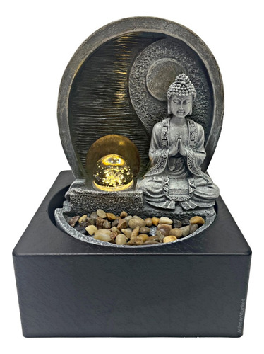 Fuente Agua Mediana 24cm Buda Yin Yang Cascada Deco Zn