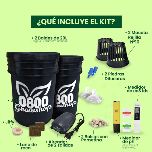 Kit Hidroponia Completo Balde 20l Duo Con Medidor Ph Y Ec