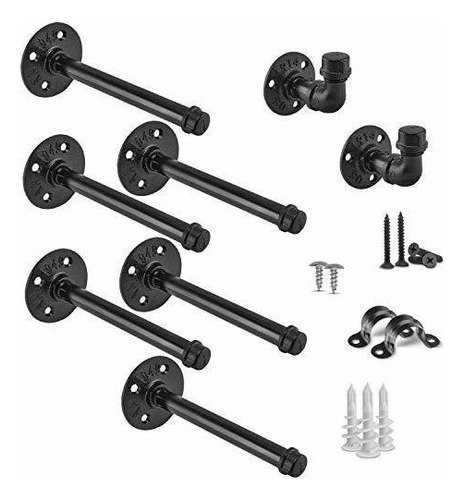 Escuadras Para Estantes - Set Of 6 Black Iron Pipe Floa