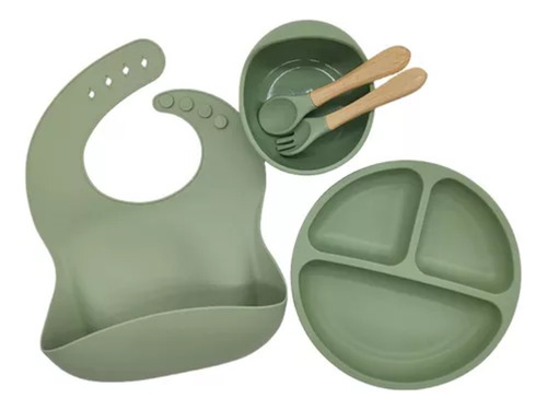 Set De Alimentación Infantil Silicona Verde