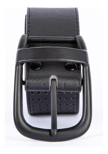 Cinturón Sintético Negro Con Hebilla Metálica Y Texturas De