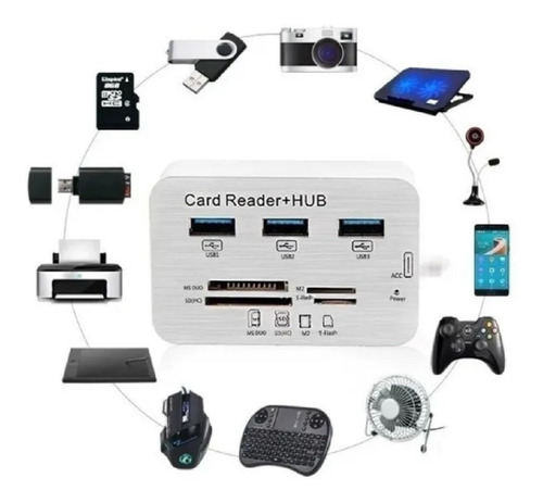 Usb 3.0 Hub + Leitor Cartão Para Acessórios De Computador