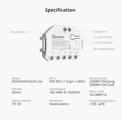 5 X Sonoff Interruptor Wifi 2ch Canais Dual R3 Lite