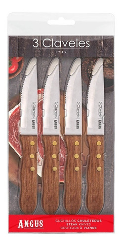 Set 4 Cuchillo Asado 12 Cm Angus 3 Claveles