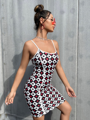 Vestido Ajustado Con Estampado Unido En Contraste