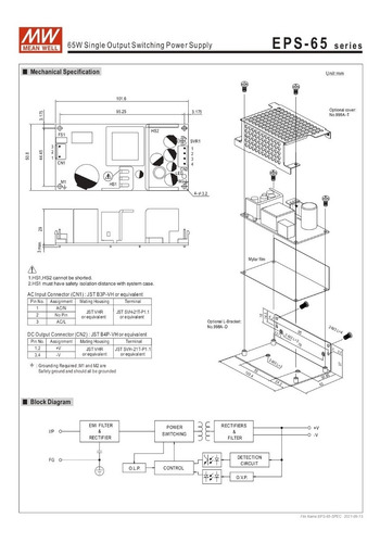 Fuente Conmutada Open Frame 65.04w 12v/5.42a Eps-65-12