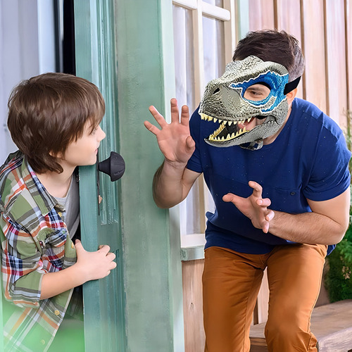 Mascarilla Bucal Móvil Dinosaurio Velociraptor Color Azul