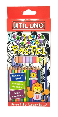 Lapices De Colores Pastel Mina Resistente Util Uno X 12